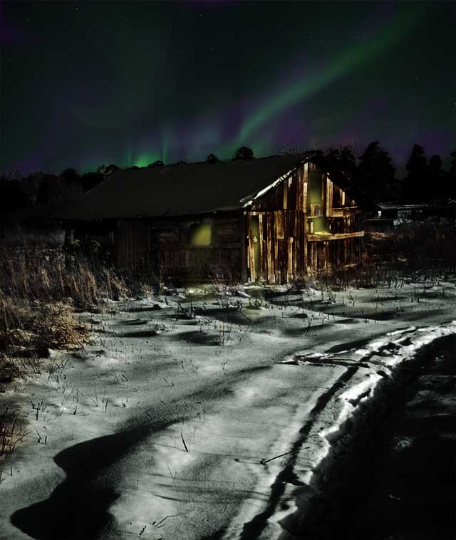 Barn - colorized - Aurora Night